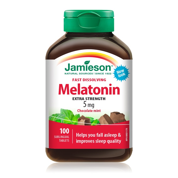 Melatonina 5mg, ciocolata si menta, Jamieson, 100 comprimate sublinguale cu dizolvare rapida