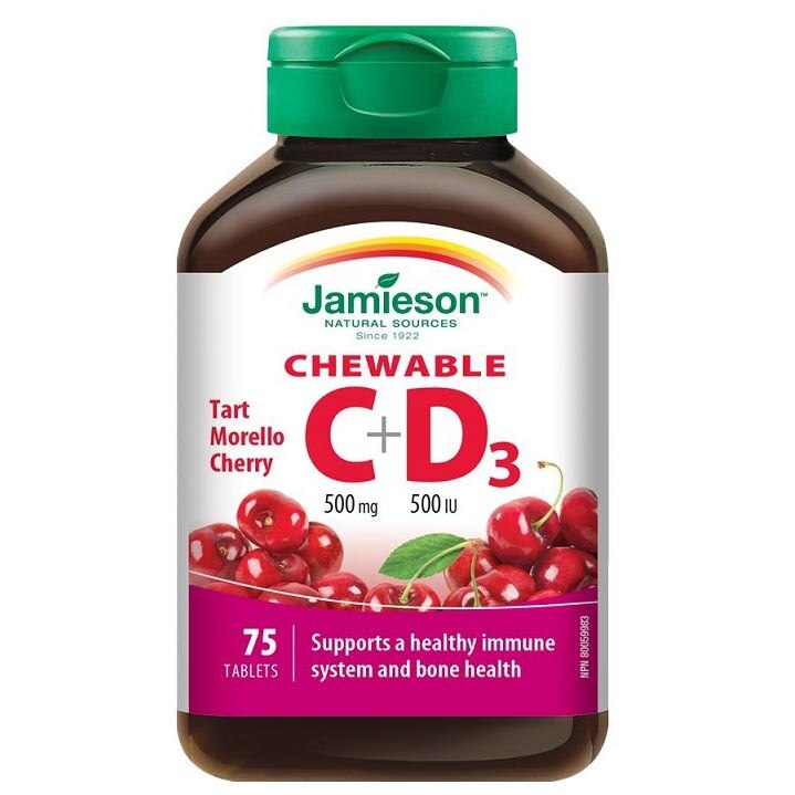 Suplimente alimentar Vitamina C 500mg + D 500ui Aroma Cirese, 75 tablete