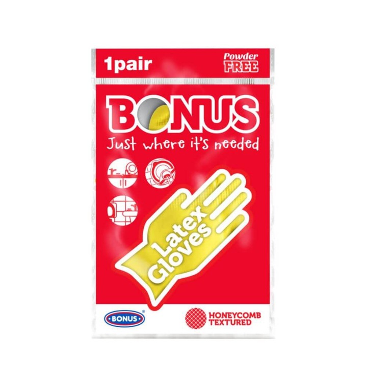 BÓNUSZ Latex háztartási kesztyű, XL, púdermentes, sárga