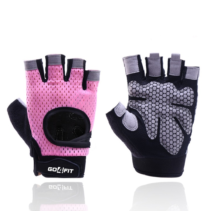 Manusi pentru fitness si sala, GO4FIT, din material respirabil, Roz/Negru, Marimea M