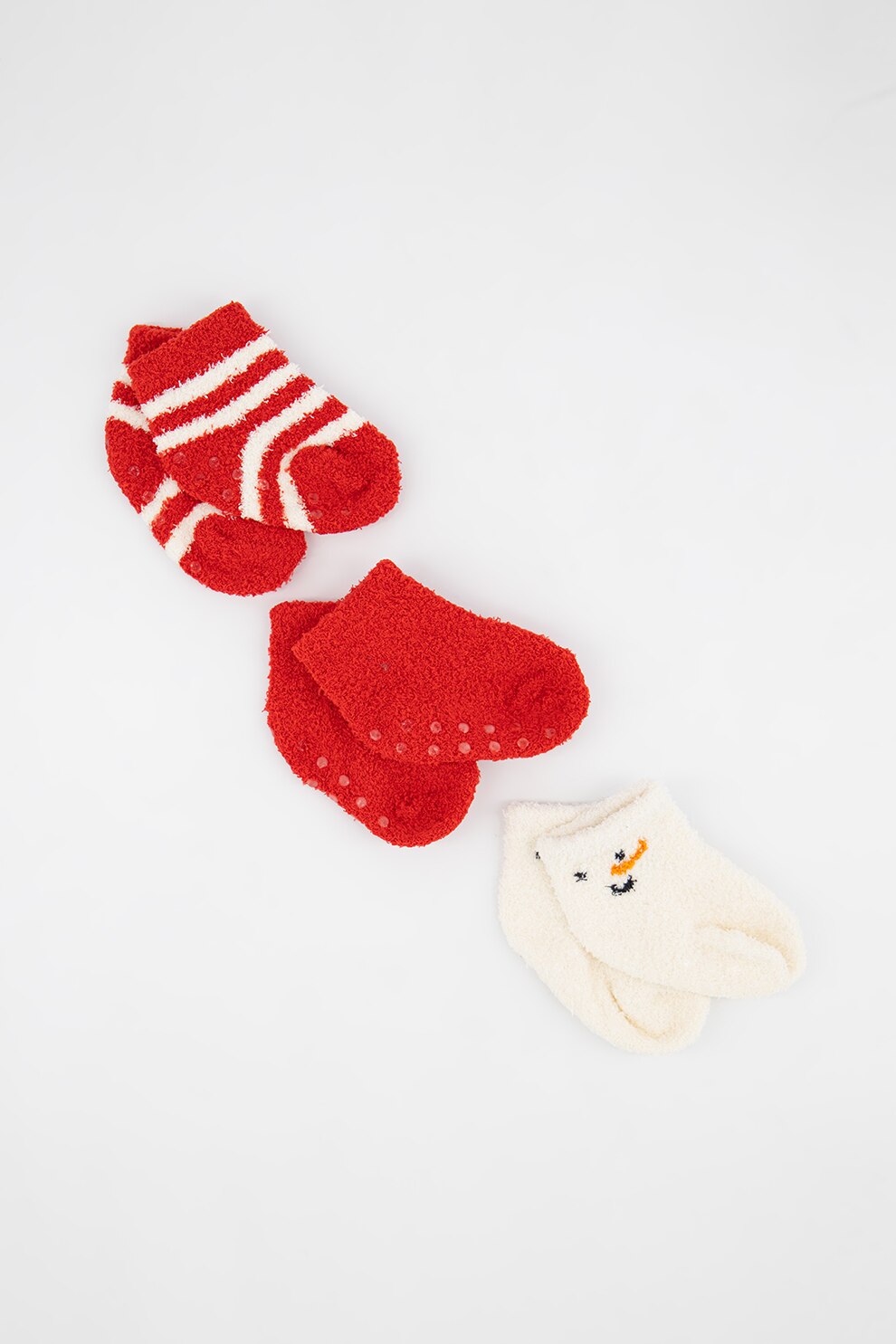 GAP, Set 3 perechi de sosete din material teddy, unisex, cu imprimeu, Rosu/Alb, 50 CM Standard