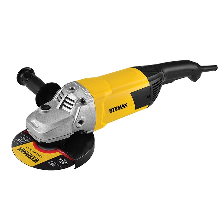 Polizor unghiular, RTR MAX, RTM128, 6500 rpm, 600W, 230 mm, Maner ergonomic, Buton de siguranta, Galben/Negru