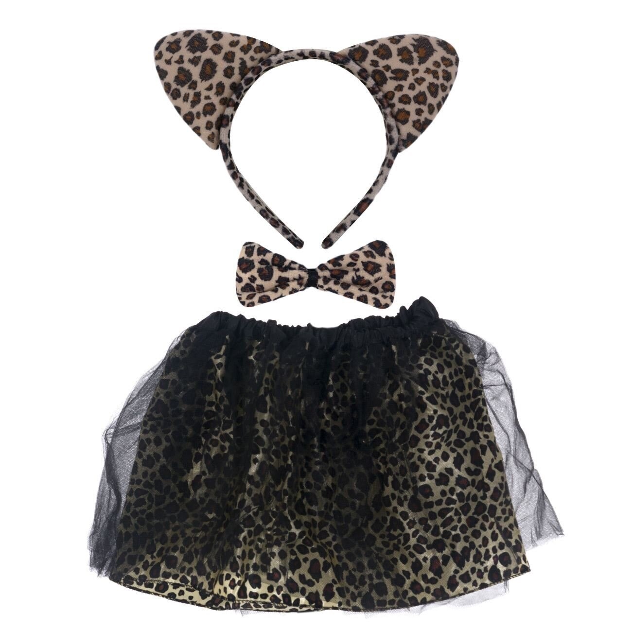 Set costum zana, model leopard, multicolor,include cordeluta magica, papion si tutu cu elastic colorat