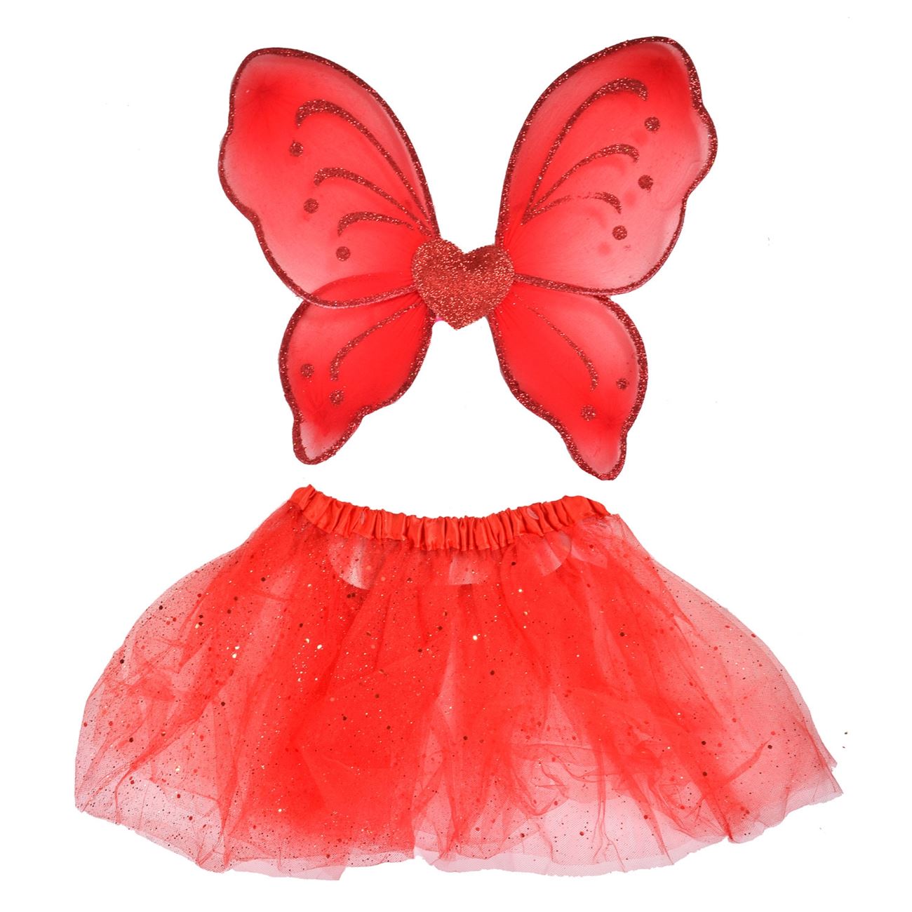 Set costum de zana, model fluturas, rosie,aripii de fluturas si tutu cu elastic colorat