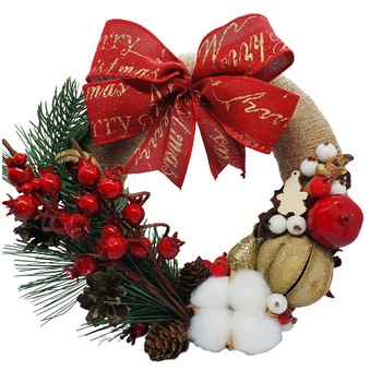 Coronita de Craciun, din iuta cu accesorii naturale, lucrata manual, 20 cm Coronita de Craciun, din iuta cu accesorii naturale, lucrata manual, 20 cm