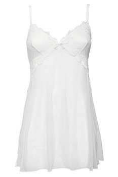 Camasa de noapte transparenta din dantela si tull cu un motiv floral pretios, Alb unt Camasa de noapte transparenta din dantela si tull cu un motiv floral pretios, Alb unt