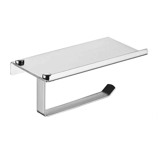 Suport hartie igienica cu raft depozitare, 18 x 9 cm, Argintiu