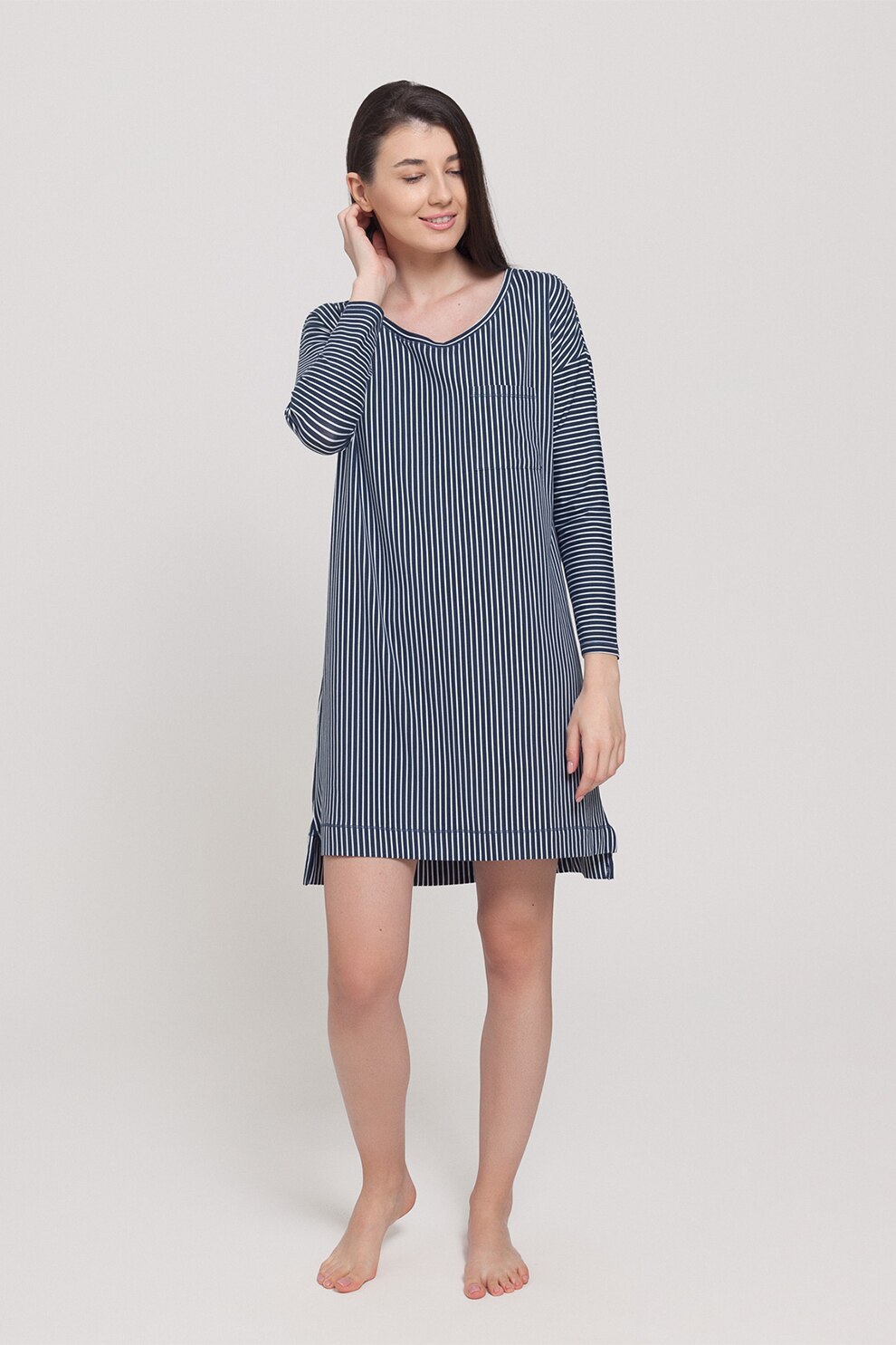 Sofiaman, Camasa de noapte din amestec de modal cu textura moale Urban Story, Bleumarin/Alb, S