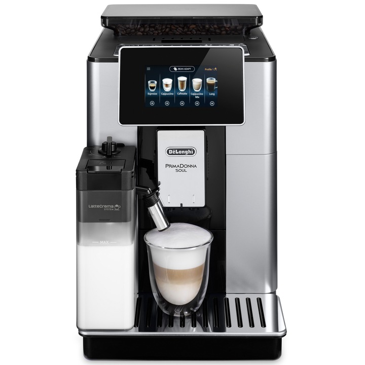 DeLonghi ECAM610.55.SB Primadonna Soul automata kávéfőző, 1450W, 2.2L víztartály, 19 bar, fekete/ezüst