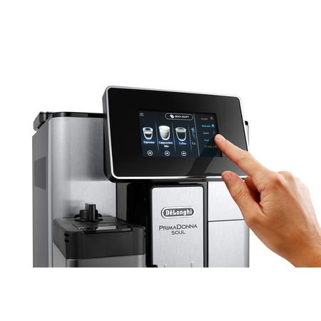 Espressor automat De’Longhi PrimaDonna SOUL ECAM 610.74.MB, 1450W, 19 bar, 2.2 l, LatteCrema System, Argintiu Negru