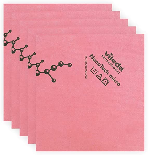 Lavete NanoTech micro, microfibra, Vileda 128603, proprietati antibacteriene, 38x40cm, culoare rosu, 5buc/pach