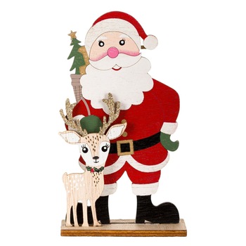 Decoratiune lemn colorata cu ren si Mos Craciun, 8.5 x 3.5 x 15.5 cm Decoratiune lemn colorata cu ren si Mos Craciun, 8.5 x 3.5 x 15.5 cm
