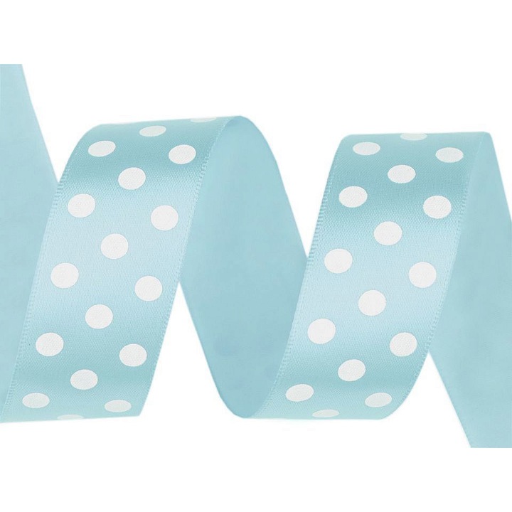 Panglica satin bleu cu buline, latime 25 mm, lungime 1 m