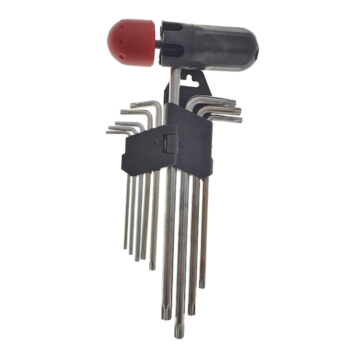 Комплект от 9 шестограмни ключа TORX звезда, с дръжка, T10 - T50, дължина 90 - 220 mm