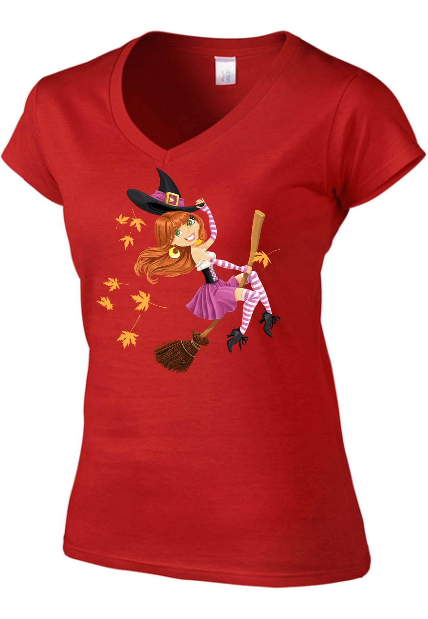 Tricou pentru dama Halloween Trendy Witch pink dress, V-neck, Rosu, Rosu, S