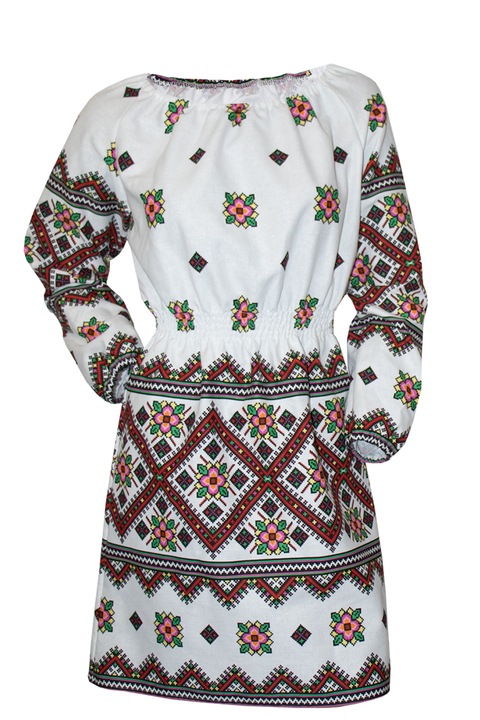 Rochie traditionala cu maneca lunga, Alb