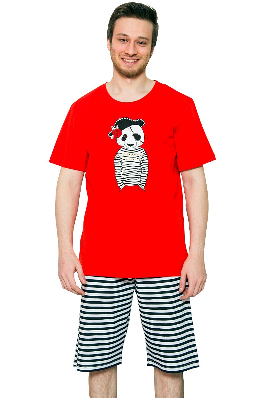 Pijama Barbati, Gazzaz by Vienetta, Model 'Let's Be Pirates', Culoare Rosu