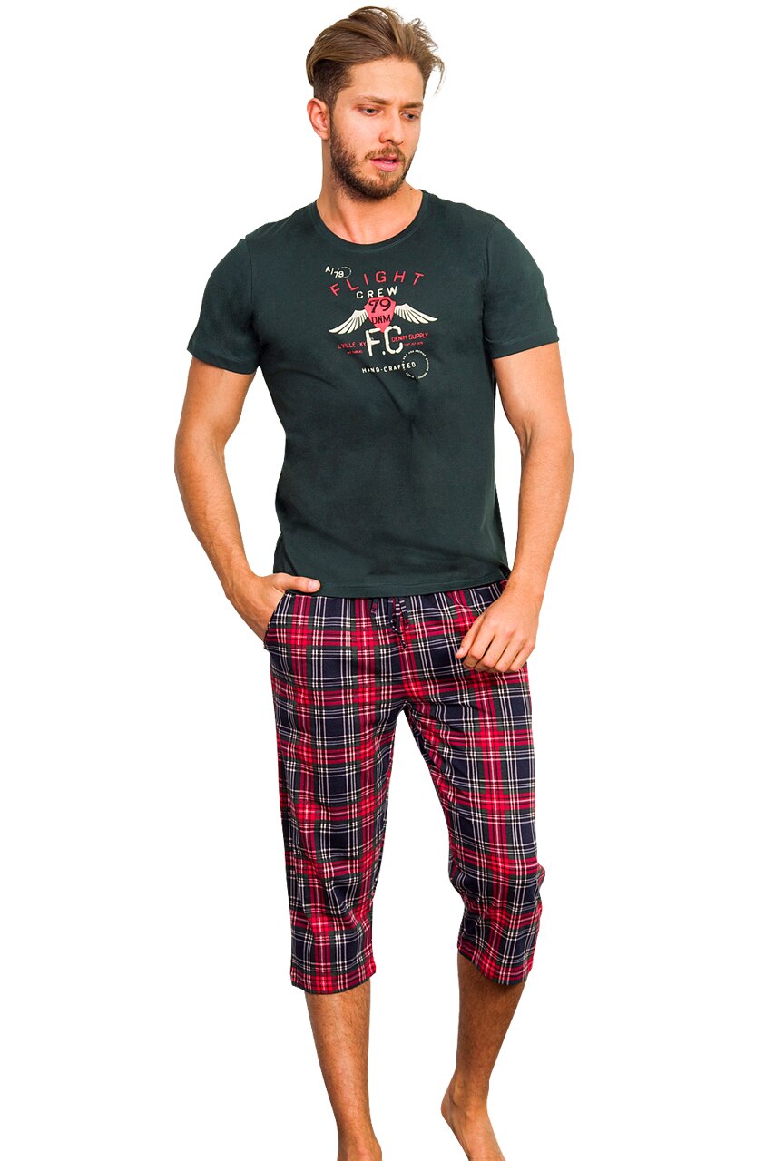 Pijama Barbati, Gazzaz by Vienetta, Model 'Flight Crew', Culoare Verde