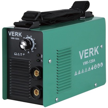 Invertor de sudura VERK VWI-120A, 120 A, 1-3.2 mm diametru electrod, ventilator racire, protectie termica, cabluri, masca, perie sarma, ciocan Invertor de sudura VERK VWI-120A, 120 A, 1-3.2 mm diametru electrod, ventilator racire, protectie termica, cabluri, masca, perie sarma, ciocan