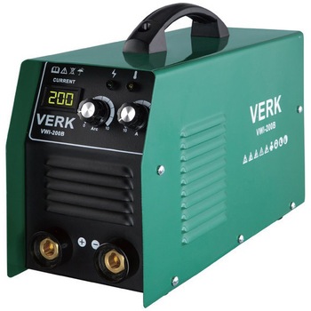 Invertor de sudura VERK VWI-200B, 200 A, 1-5 mm diametru electrod, ventilator racire, protectie termica, cabluri, masca, perie sarma, ciocan Invertor de sudura VERK VWI-200B, 200 A, 1-5 mm diametru electrod, ventilator racire, protectie termica, cabluri, masca, perie sarma, ciocan