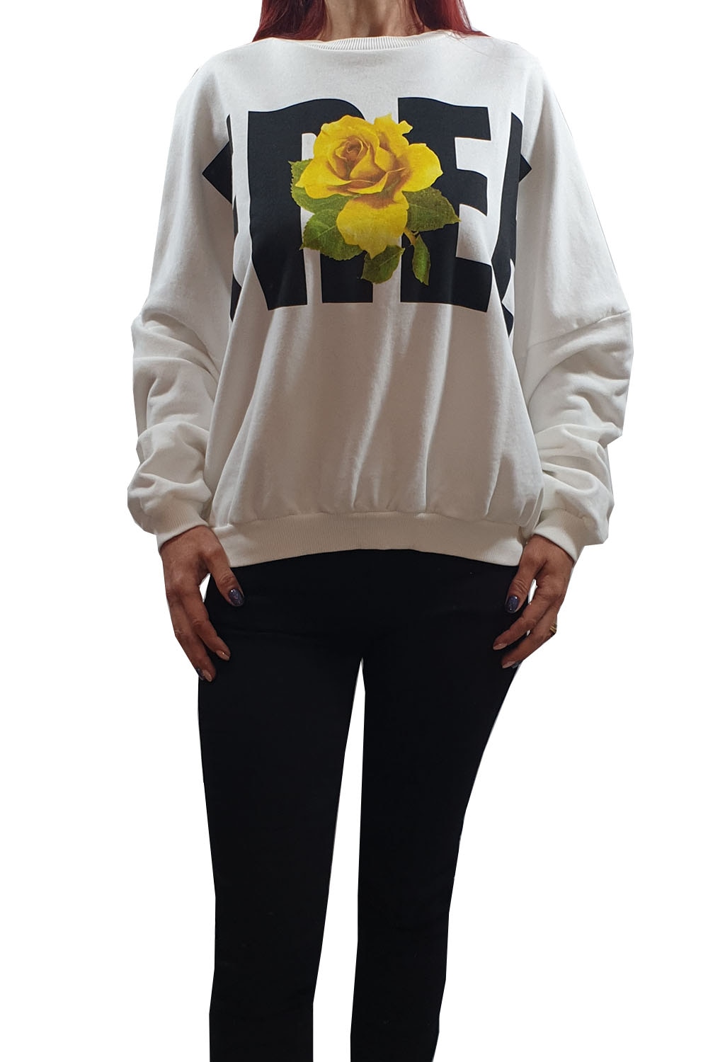 Bluza dama Tally Weijl alb cu imprimeu text si floral,S