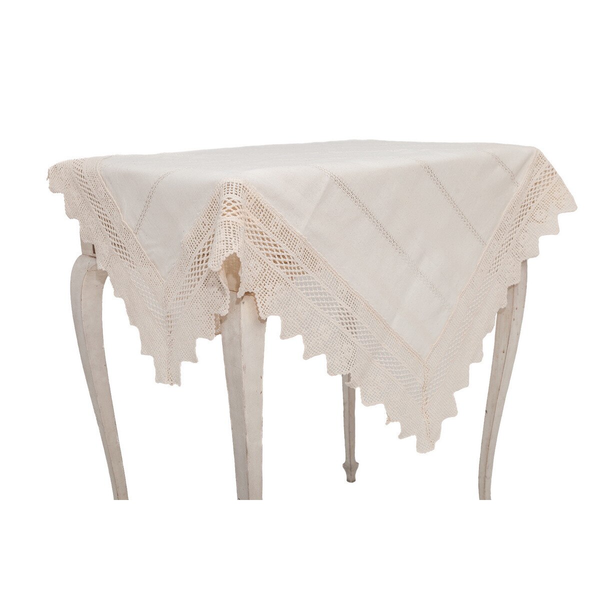 Runner confectionat din bumbac 100%, cu broderie inserata, Valentini Bianco , PR103 50x150 cm