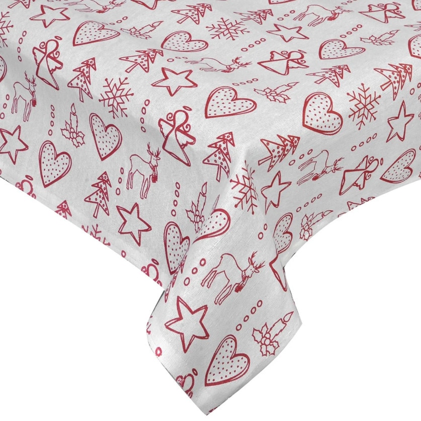 Fata de masa, Zola®, pentru sarbatori, alba cu figurine rosii, 120x120 cm