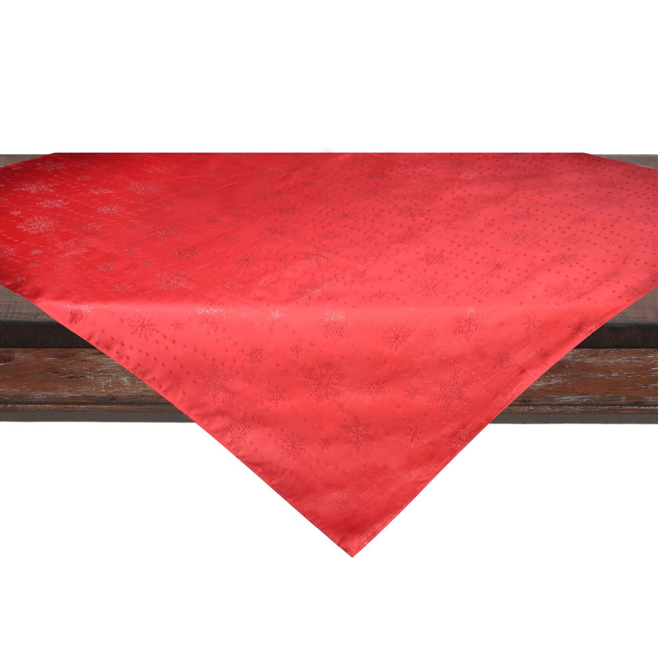 Fata de Masa de Craciun, New Line, Model cu Fulgi, 120x120 cm, Poliester, Rosu