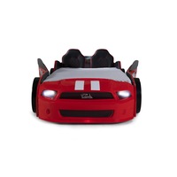 Pat copii tip masina Mustang rosu 210x100cm