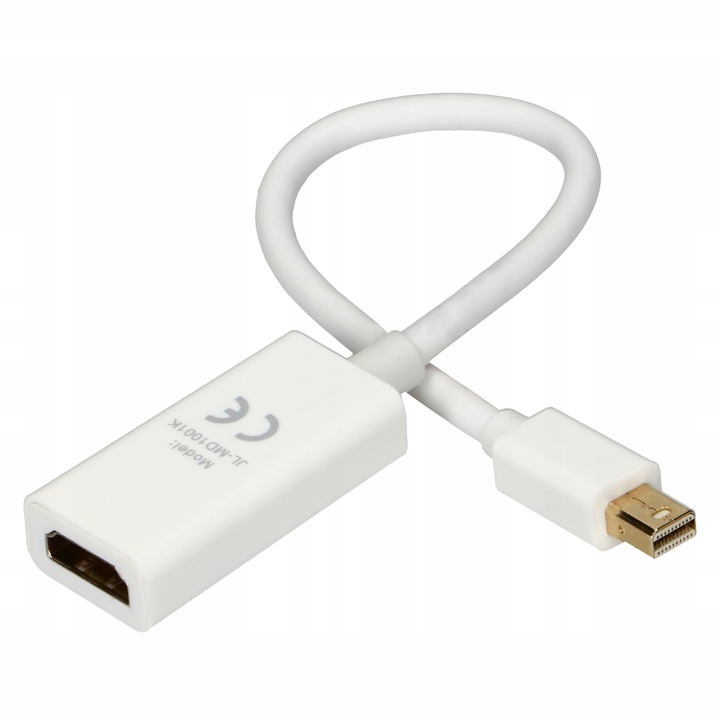 Adaptor Mini DP / HDMI /Thunderbolt, Pawonik, 4K, MAC, 20 cm, Alb