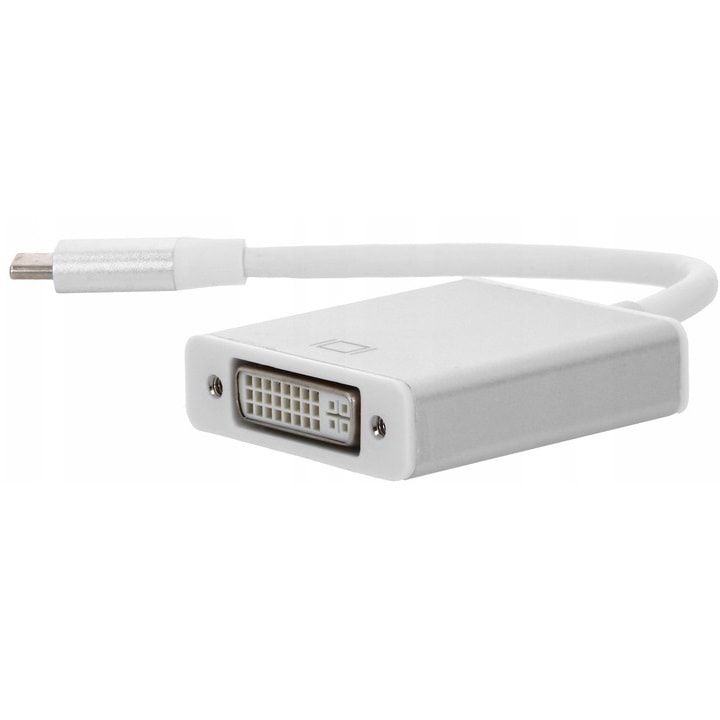 Adaptor convertor hub USB tip C la DVI 24 + 5 pentru MacBook, Alb/Negru