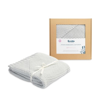 Paturica cu gluga bambus 100% cutie cadou Gri Paturica cu gluga bambus 100% cutie cadou Gri
