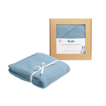 Paturica cu gluga bambus 100% cutie cadou Albastra Paturica cu gluga bambus 100% cutie cadou Albastra