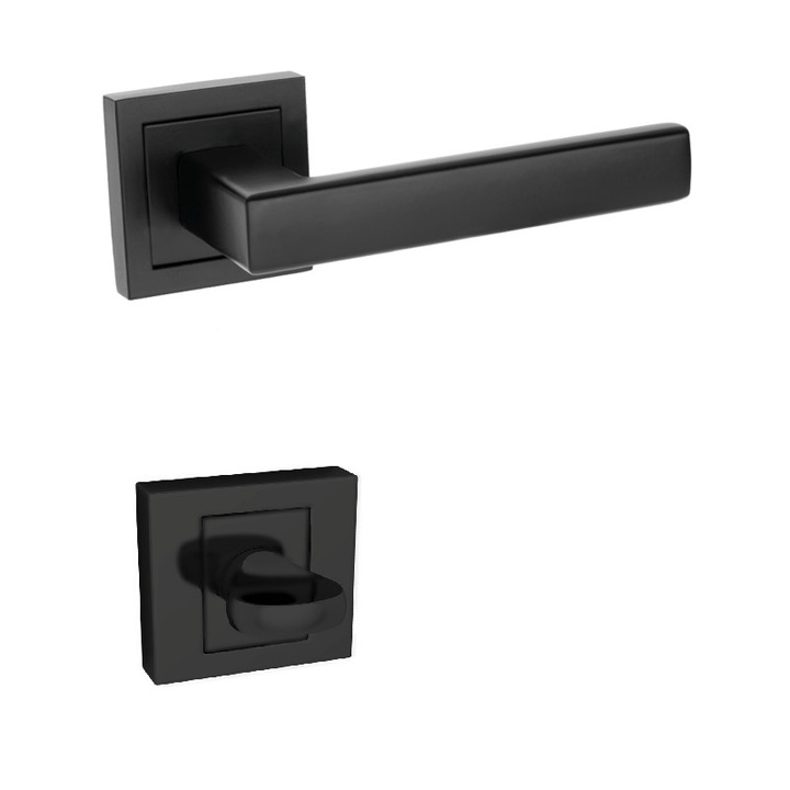 Set manere usa de interior, Kuchinox negru mat cu rozeta inchidere wc