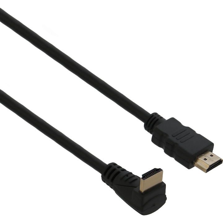 Cablu A+ HDMI 1.4V,CSHDMI903, unghi 90 grade, 4k, Ethernet, aurit, 3 m, negru