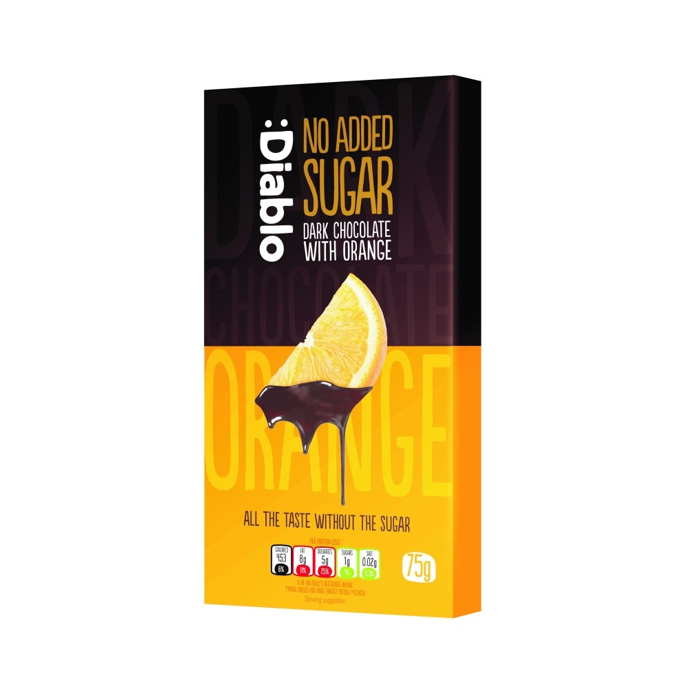 Ciocolata neagra cu portocale Diablo, fara adaos de zahar, fara gluten, 75 g