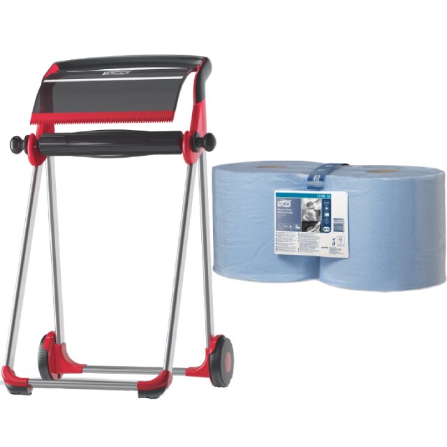 Pachet 2xLavete Tork Hartie Advanced, W1, W2, 130072, 2 straturi si Stativ Podea Tork, W1, 652008, culoare rosu/negru