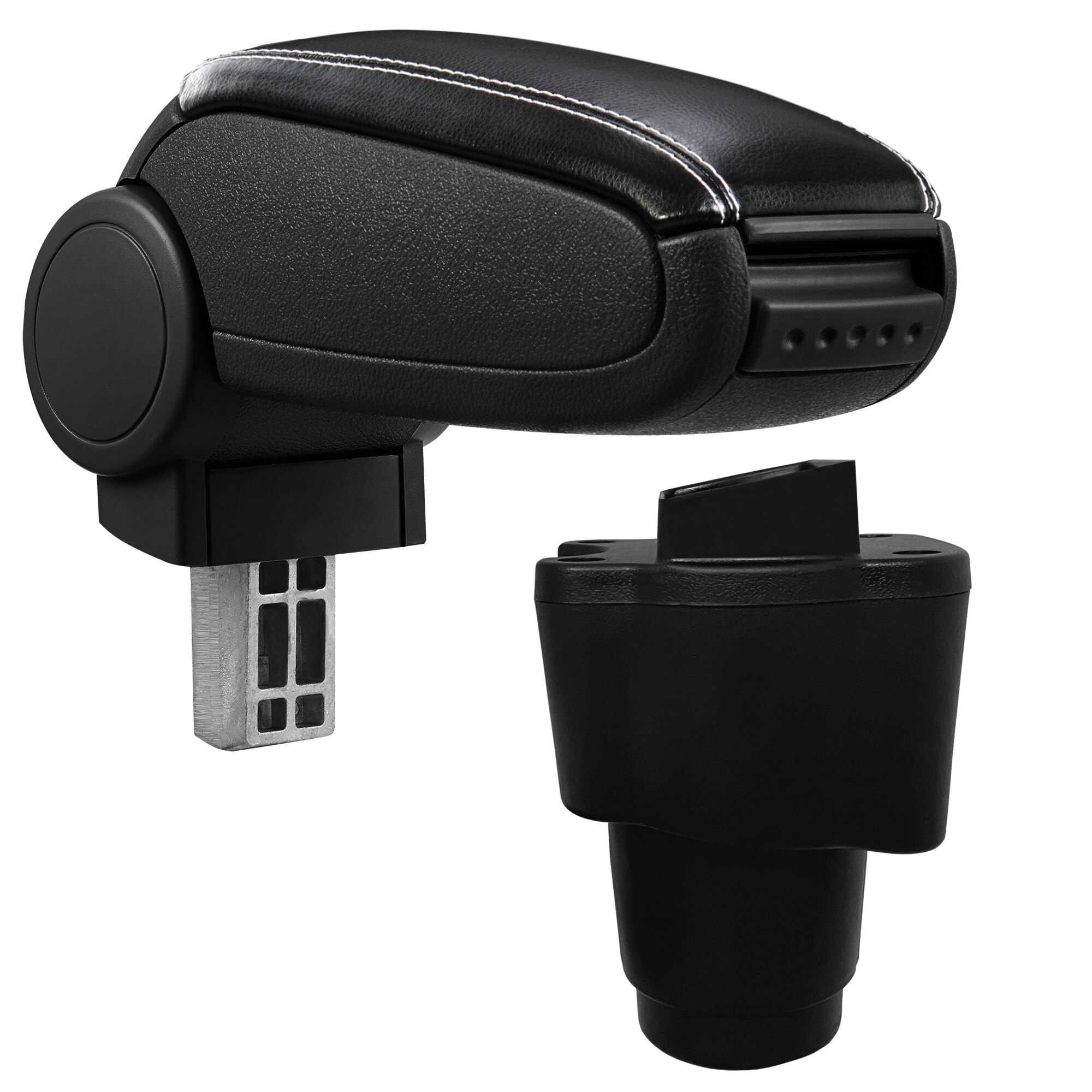 Cotiera auto, pro.tec, pentru Dacia Sandero II, imitatie piele, negru cu cusatura alba, cu compatiment depozitare