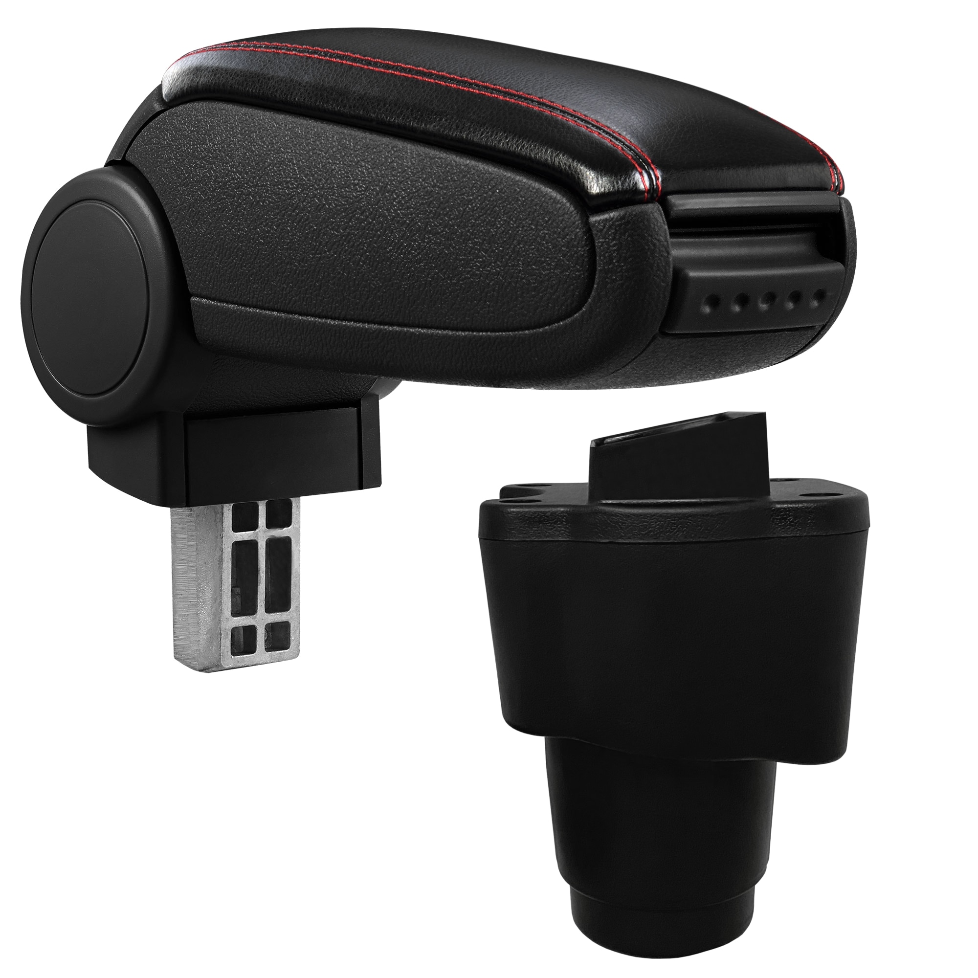 Cotiera auto, pro.tec, pentru Dacia Sandero II, imitatie piele, negru cu cusatura rosie, cu compatiment depozitare