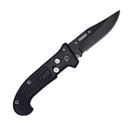 Briceag deschidere a lamei pe buton, lama otel, Dalimag, negru, scorpion, 16 cm