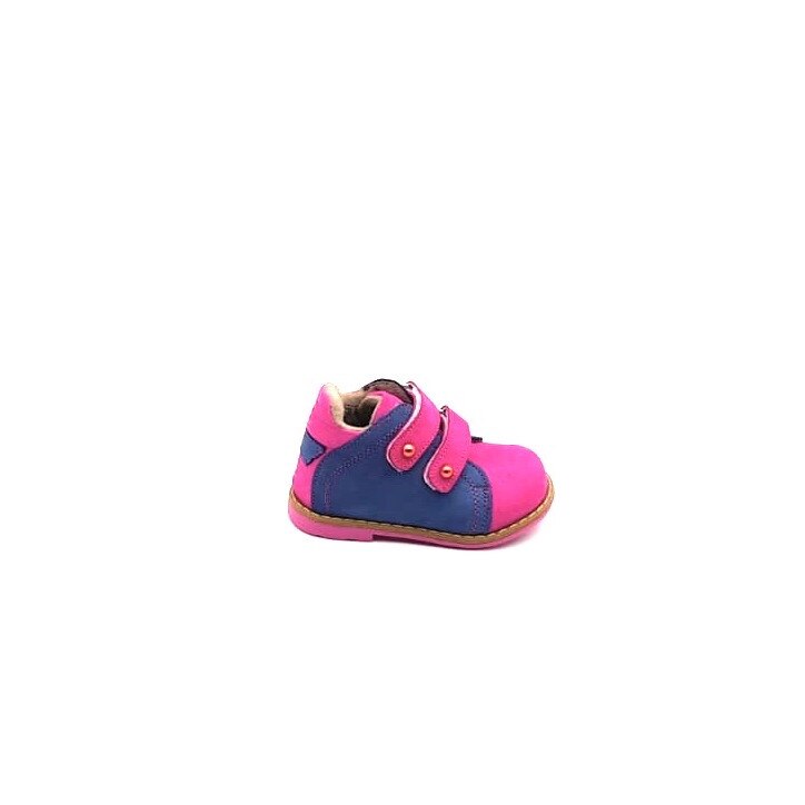 Ghete copii Sibel Bebe, ortopedice, piele intoarsa, inchidere velcro, roz/gri
