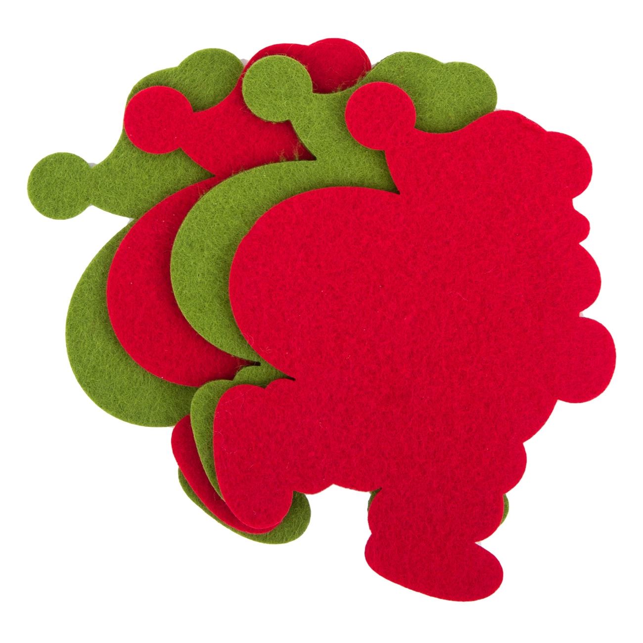 Set Suport Pahare, New Line, 4 Buc, model Mos Craciun, 14 cm, Rosu/Verde