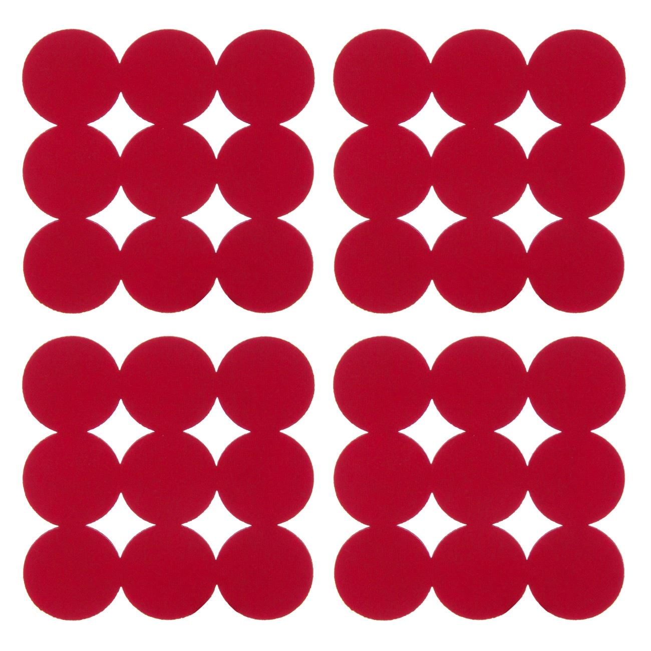 Set Suport Pahare, New Line, 4 Buc, model de Craciun cu Puncte, 10x10 cm, Rosu