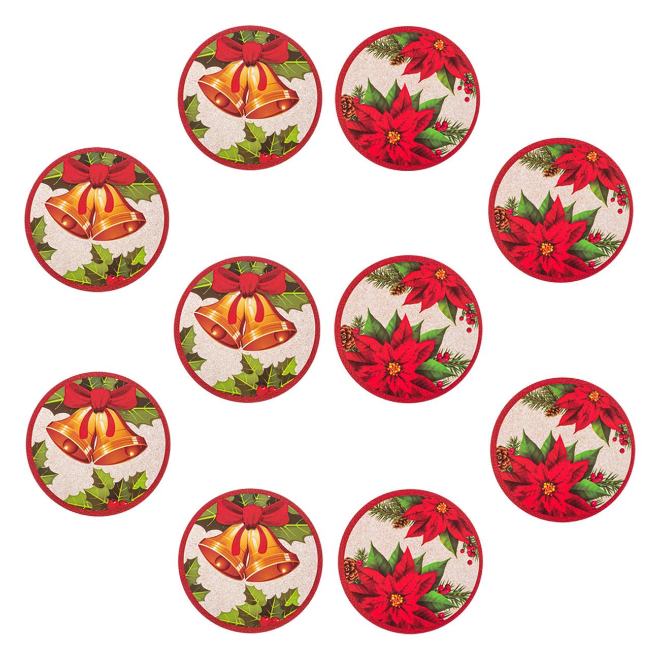 Set Suport Pahare, New Line, 10 Buc, model de Craciun cu Clopot si Craciunita, 10 cm, Multicolor