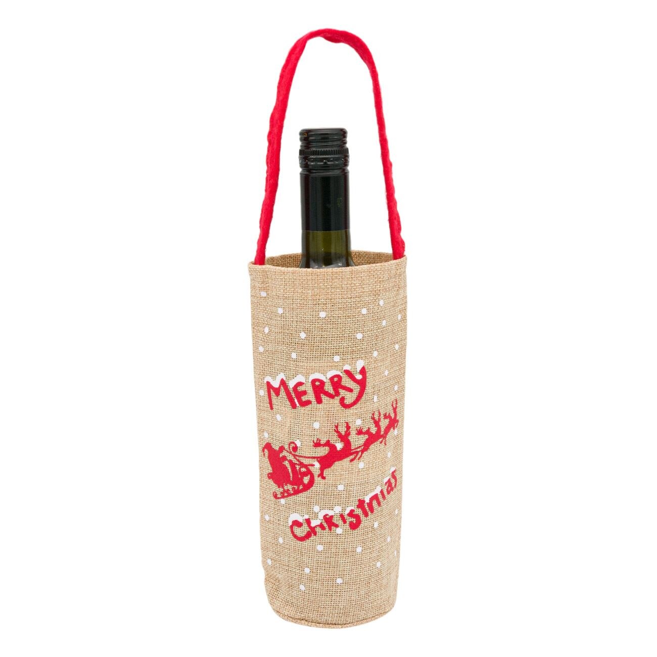 Husa sticla de vin, Zola®, pentru sarbatori,cu maner bej cu buline,12.5x22cm