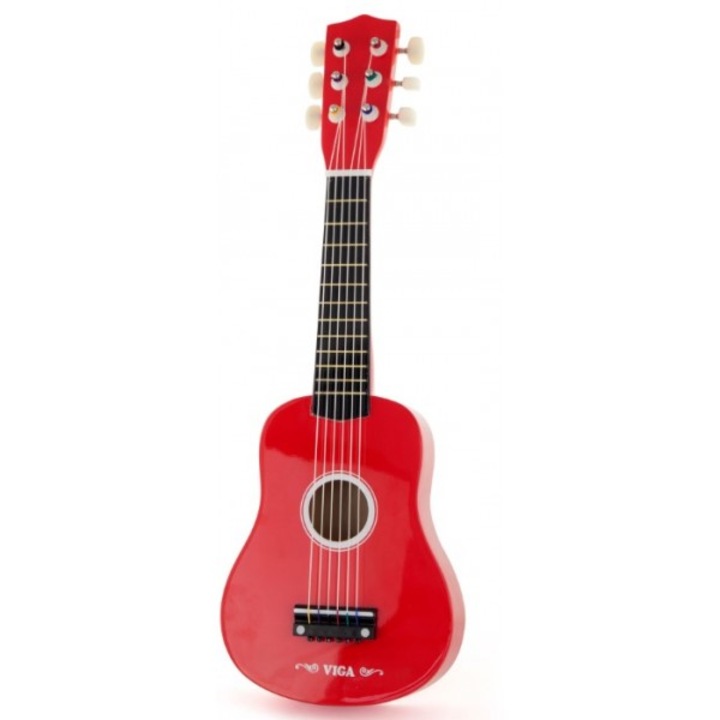 Viga gitár gyerekeknek, fából készült, piros