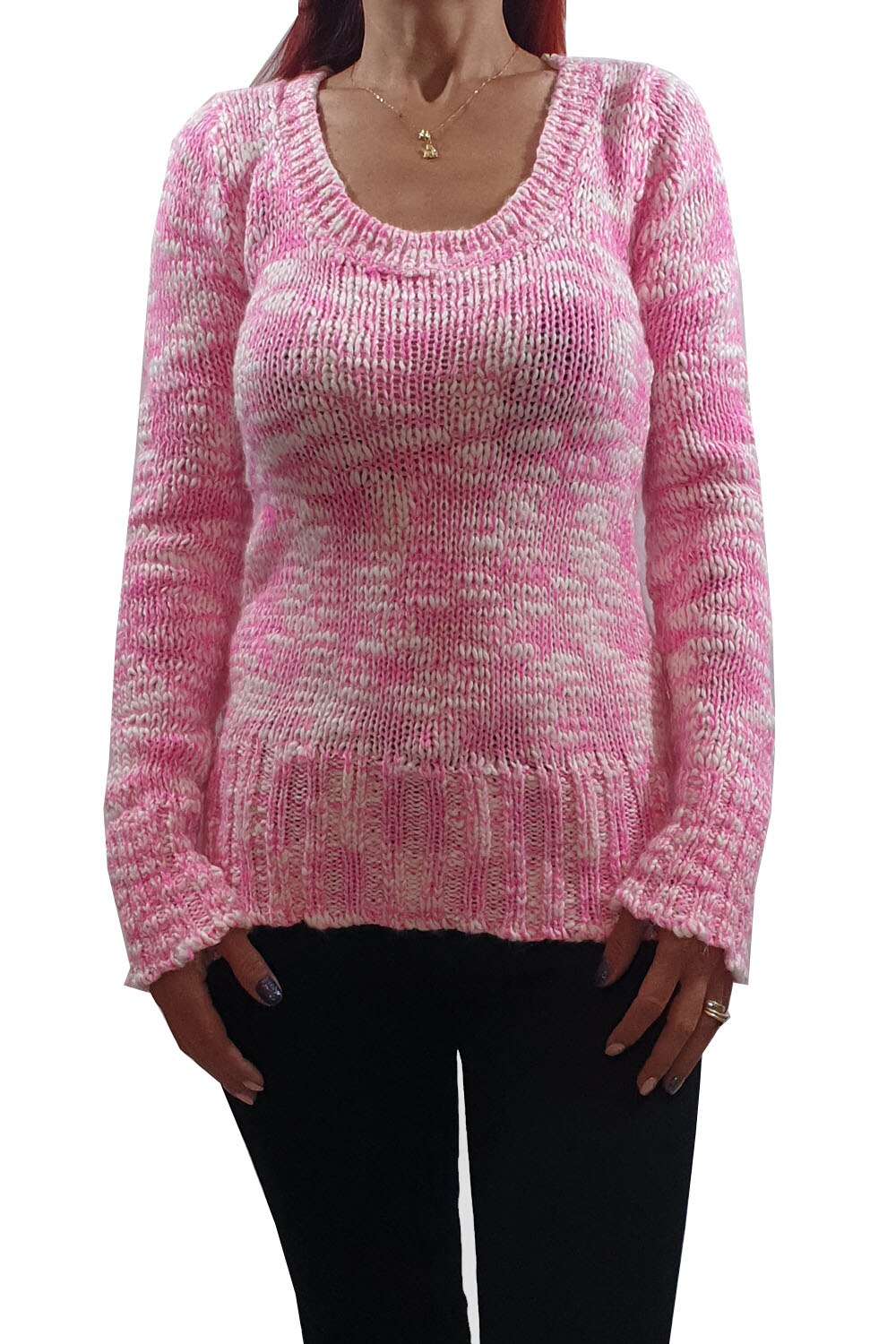 Pulover dama Tally Weijl,roz/alb tricotat,S