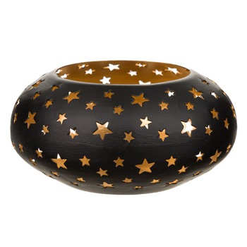 Suport lumanare oval, negru, cu stelute, din metal, 14 cm Suport lumanare oval, negru, cu stelute, din metal, 14 cm