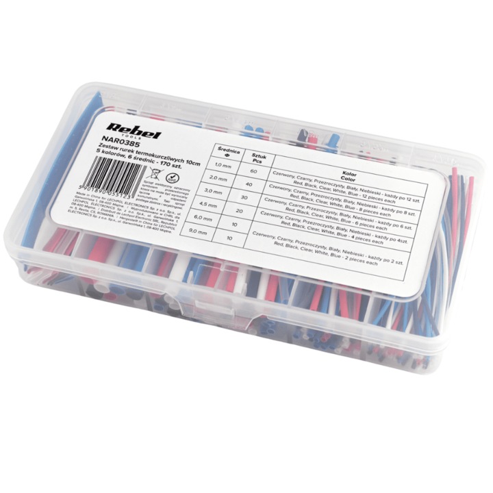 Set tuburi termocontractabile varnis 170 buc, lungime 100 mm, Ø 1.6-9.5mm, CB-HFT, VW-1, diverse culori