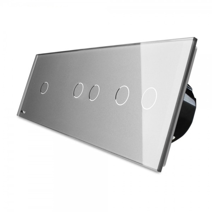 Intrerupator cu touch simplu+dublu+dublu LIVOLO din sticla gri, VL-C701/702/702-15